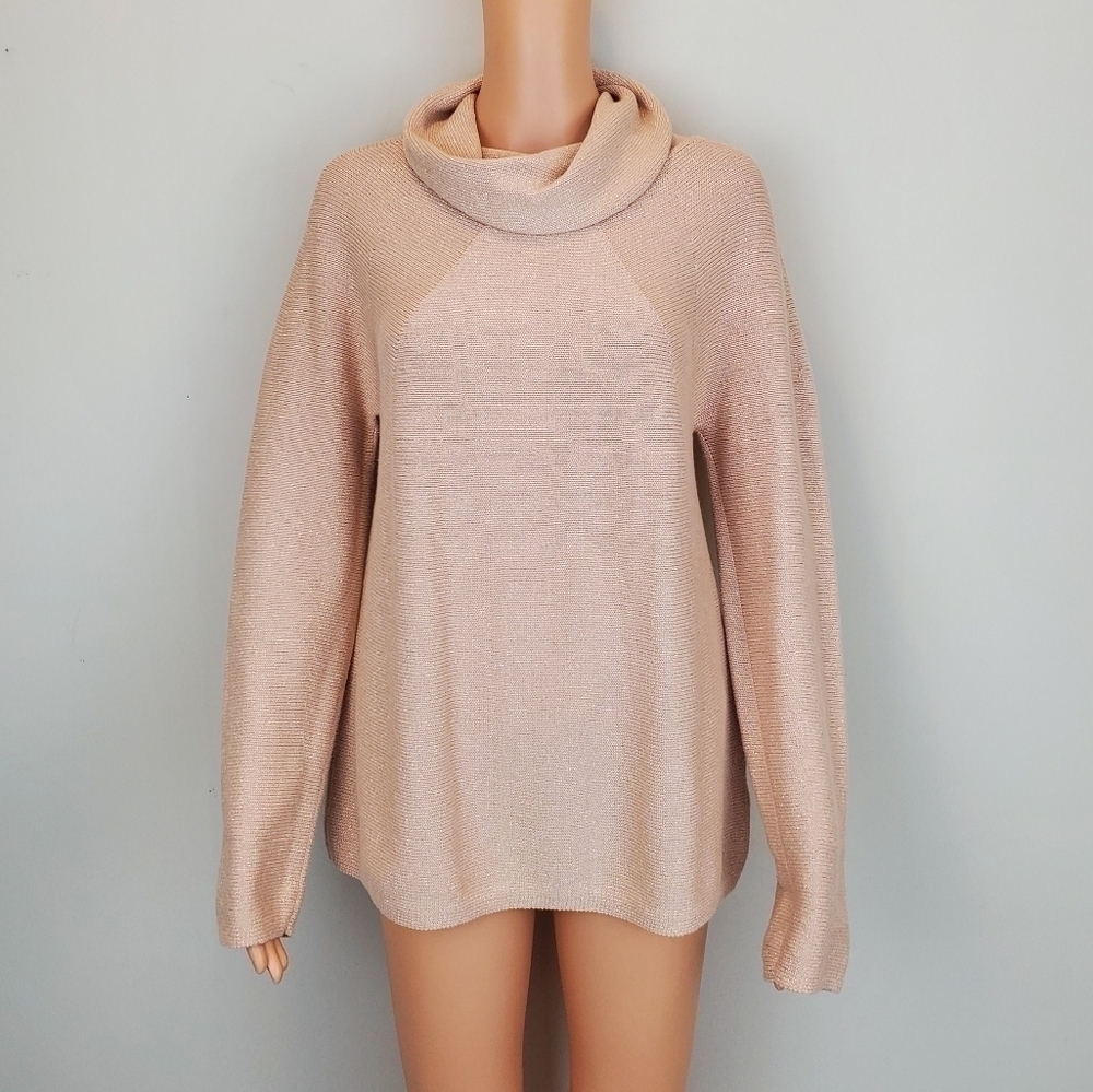 Talbots tan shimmer long sleeve knit pullover sweater M